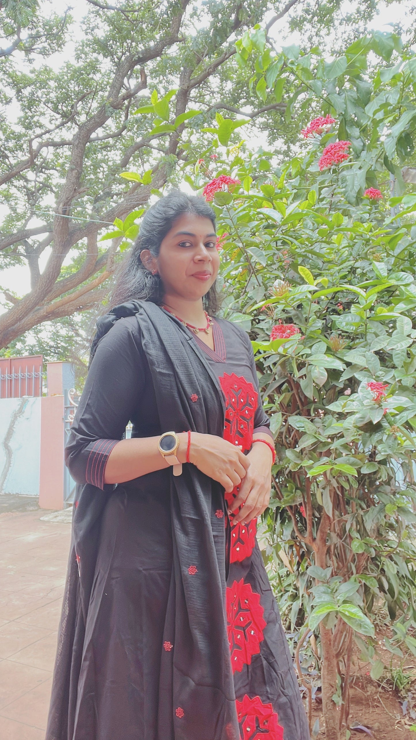 Black Applique Work Suit Set