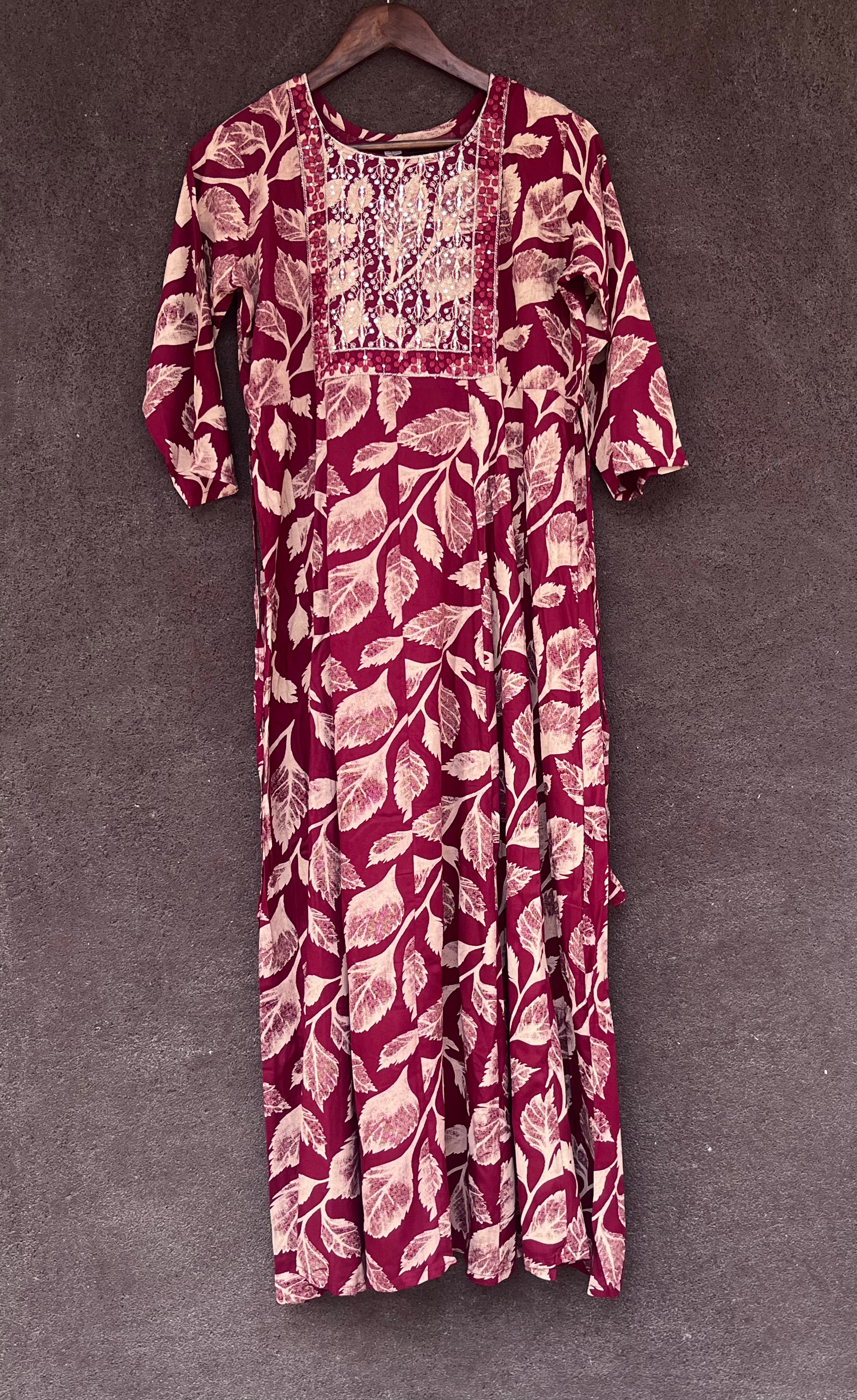 Umbrella cut kurti - Crimson red