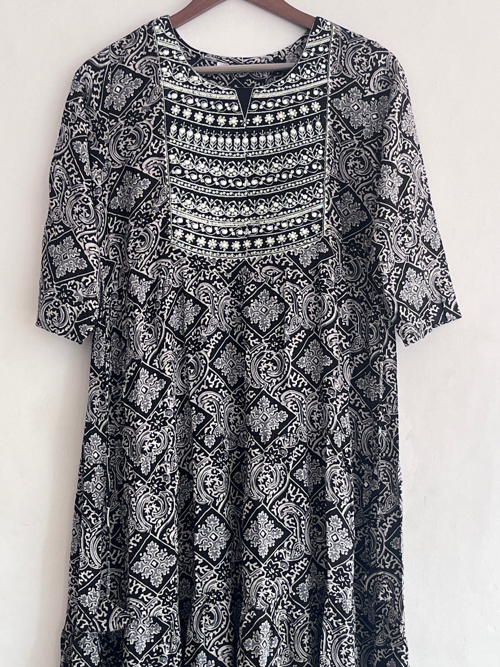 Black- Kalamkari Print Umbrella Kurti