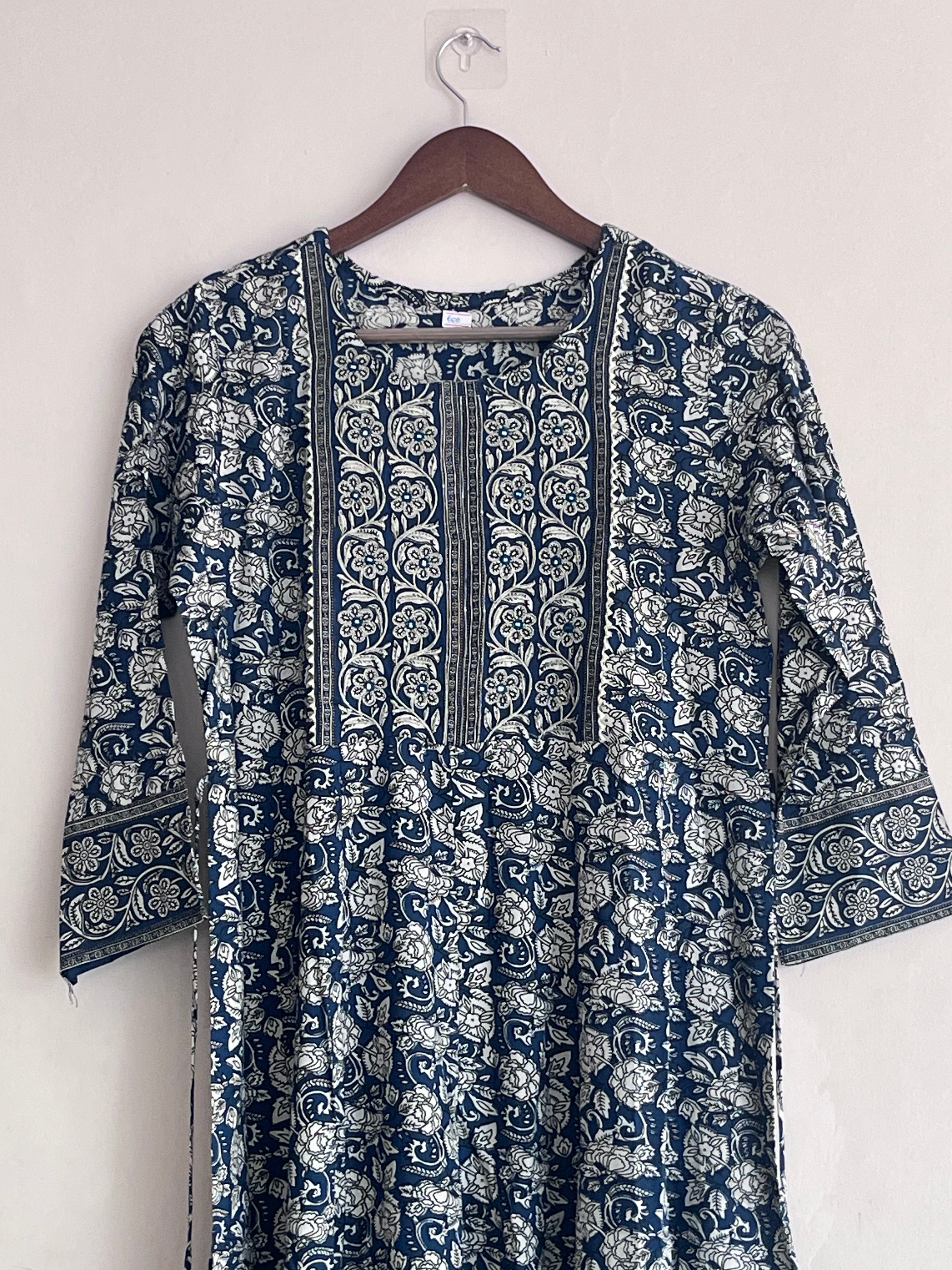 Umbrella cut kurti - cotton - light Navy