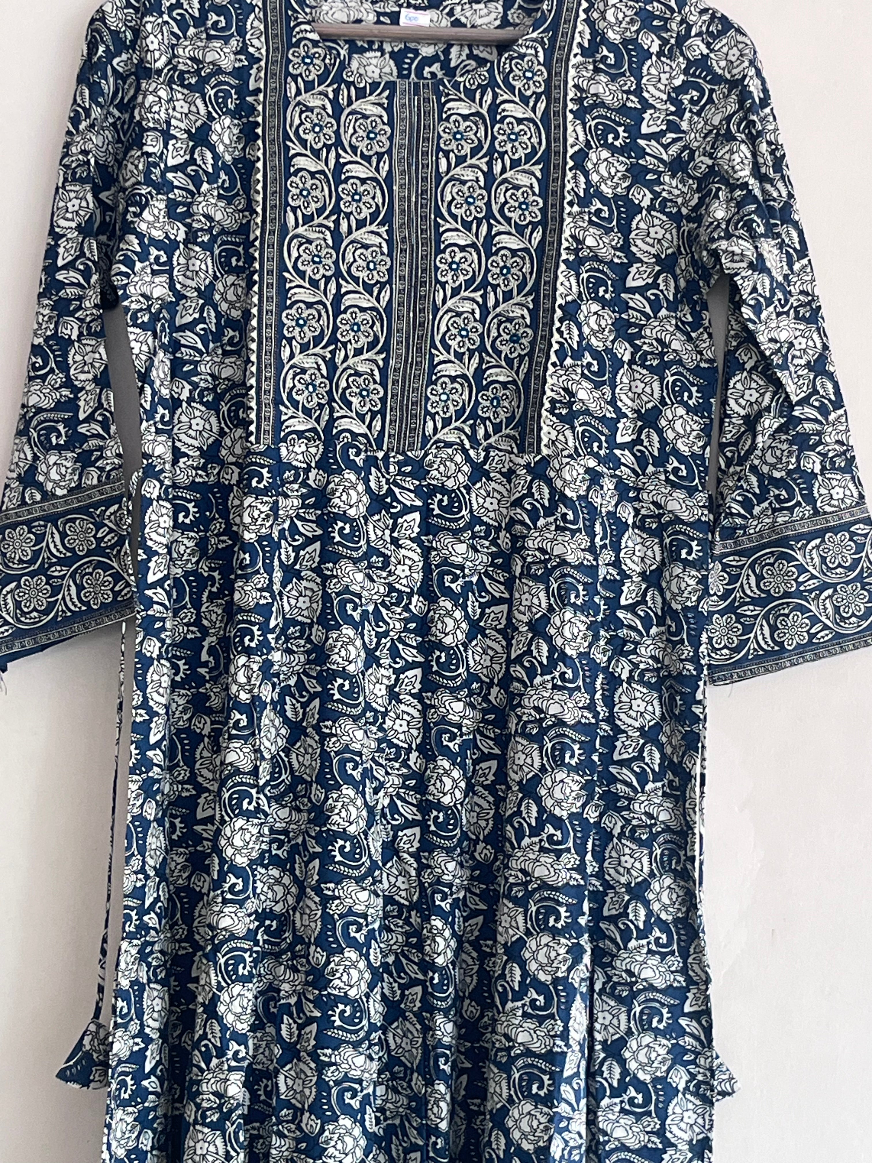 Umbrella cut kurti - cotton - light Navy