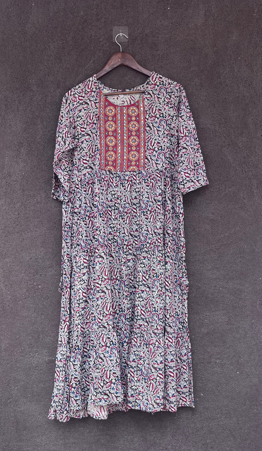 Umbrella kurti - Cream white with red patterns
