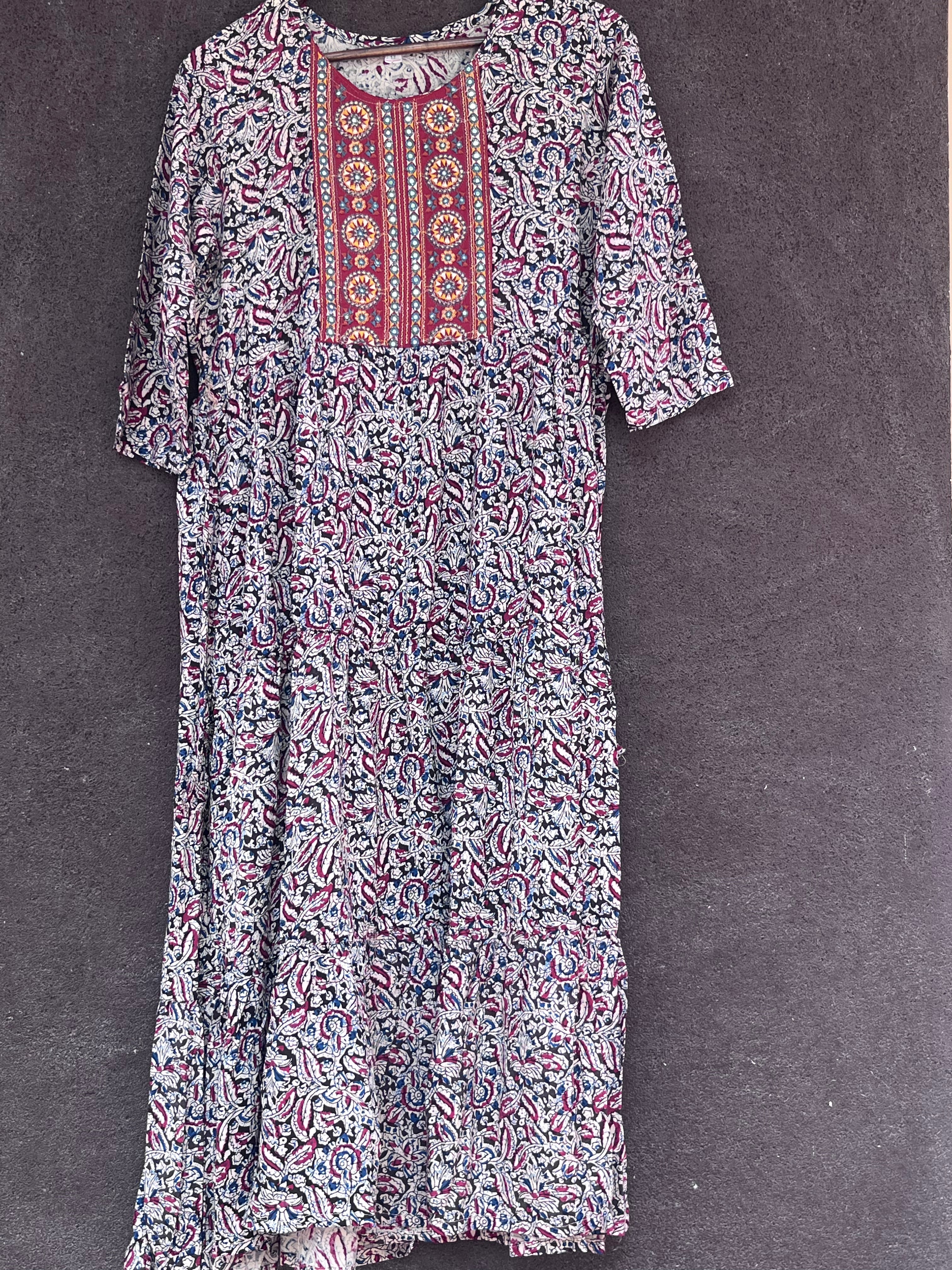 Umbrella kurti - Cream white with red patterns