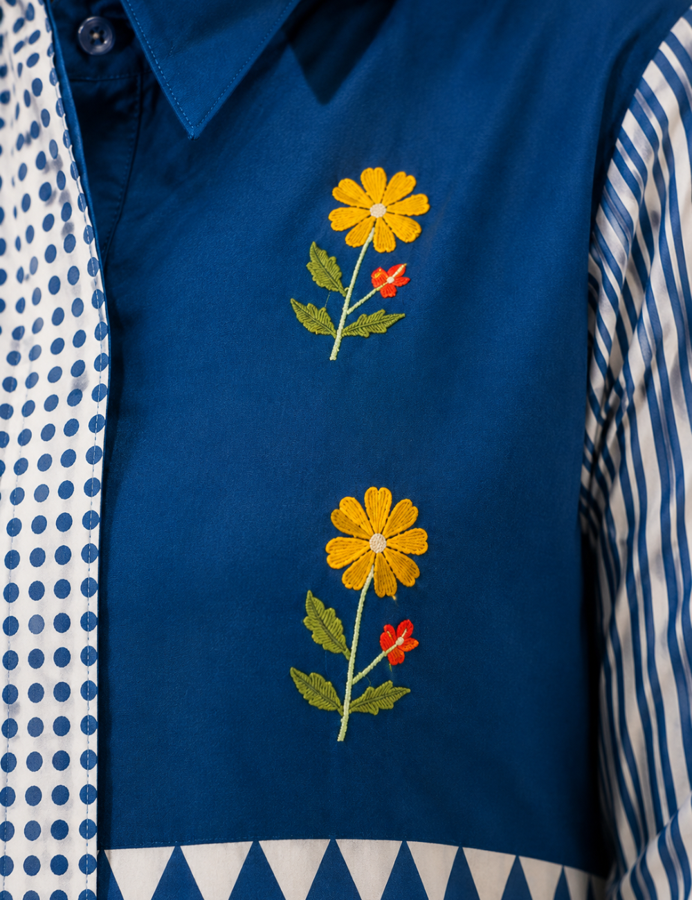 Blue Embroidered Cotton Co Ord Set