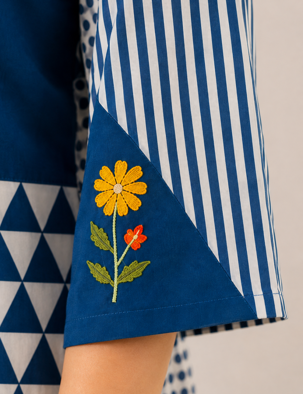 Blue Embroidered Cotton Co Ord Set