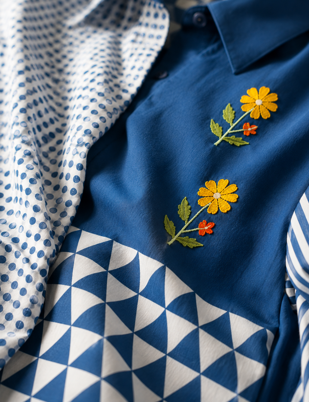 Blue Embroidered Cotton Co Ord Set