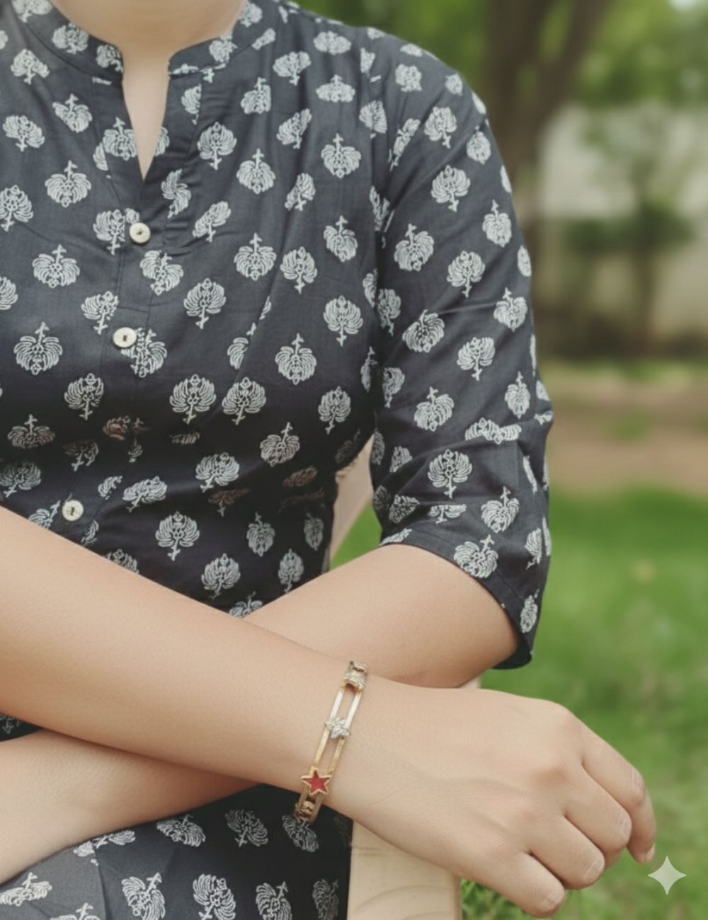 Black with White Print Cotton Kurti