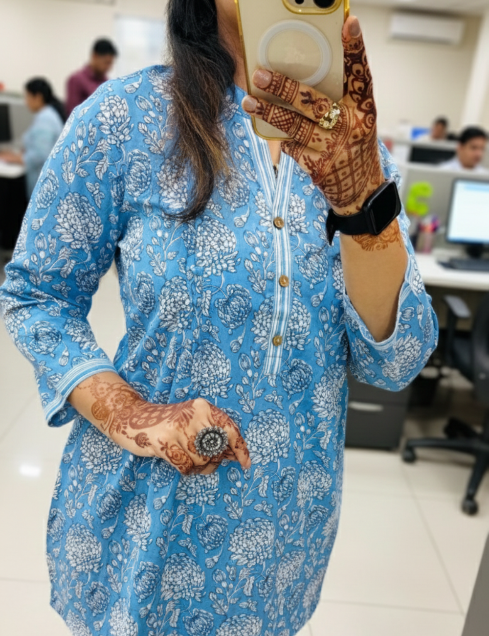 Powder Blue Cotton Short Kurti