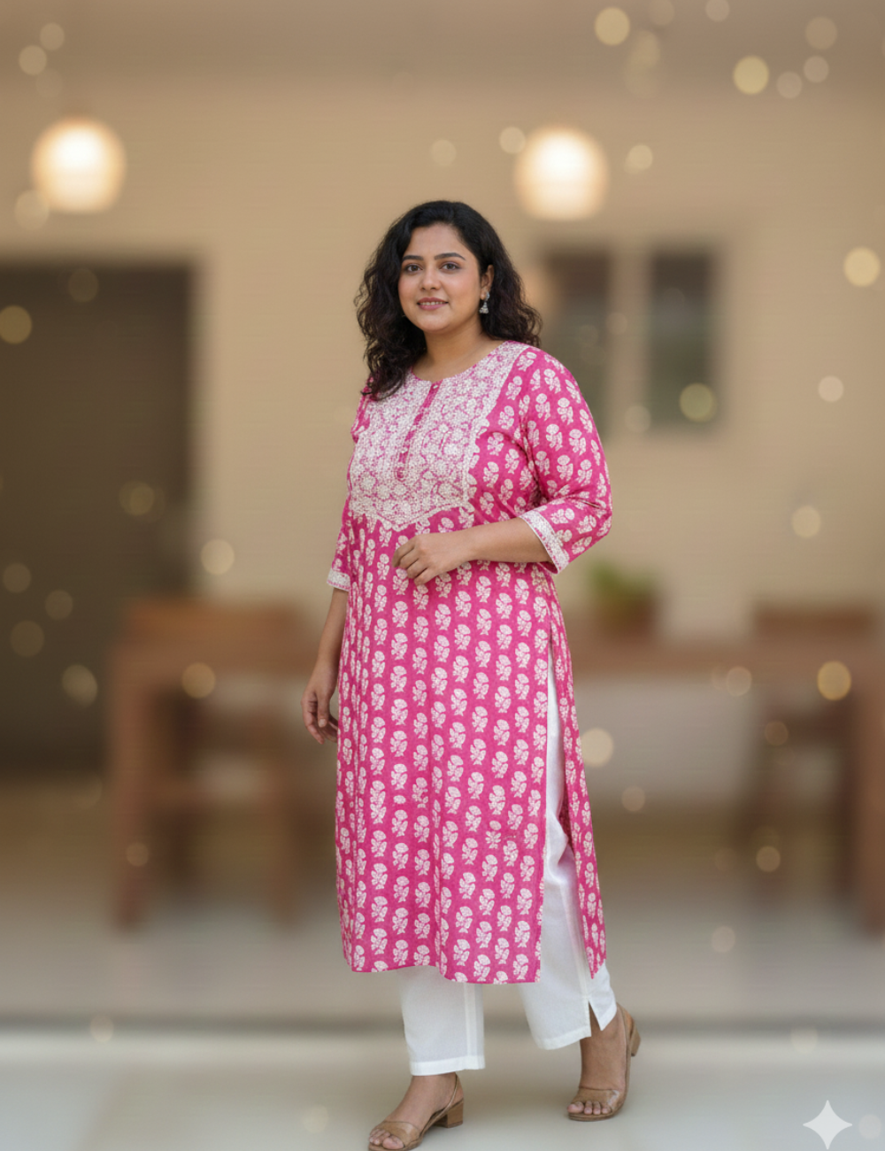 Pink Chikankari Cotton Plus Size kurti