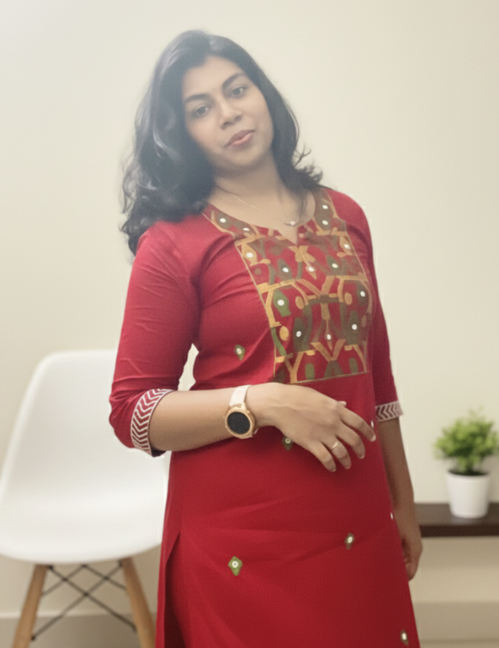 Maroon Yoke Embroidery Cotton Coord Set