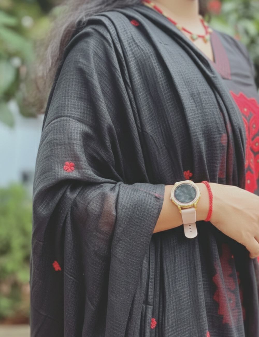 Black Applique Work Cotton Suit Set