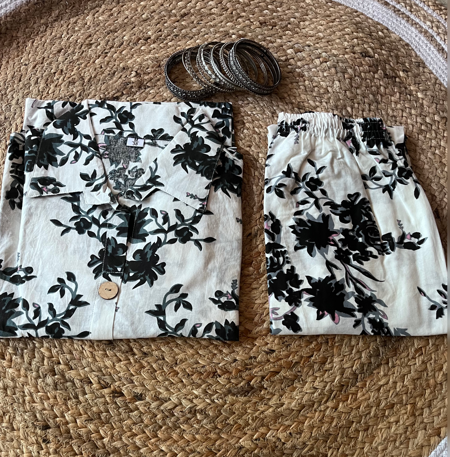 Cotton Co-ord - White with black imprint