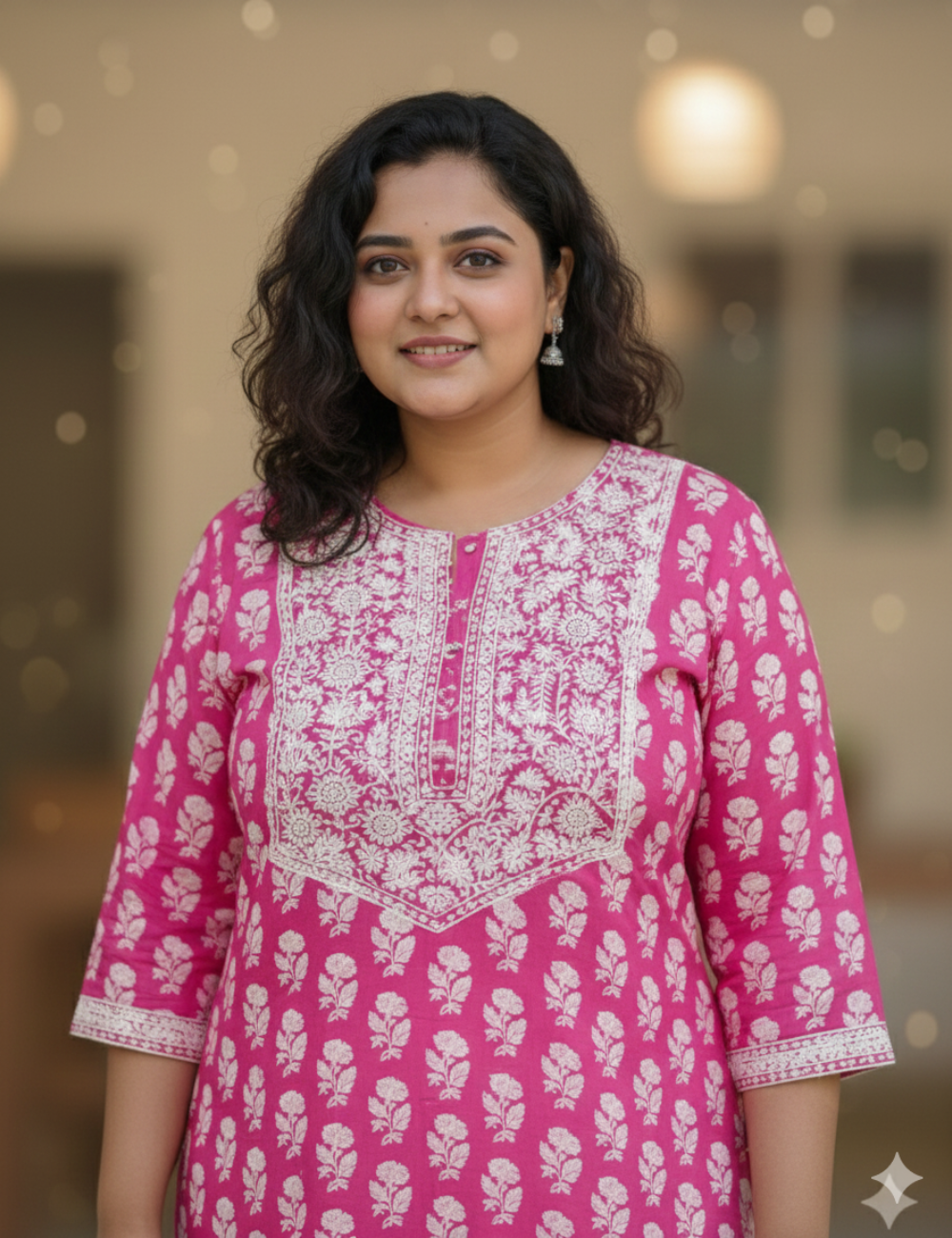 Pink Chikankari Cotton Plus Size kurti