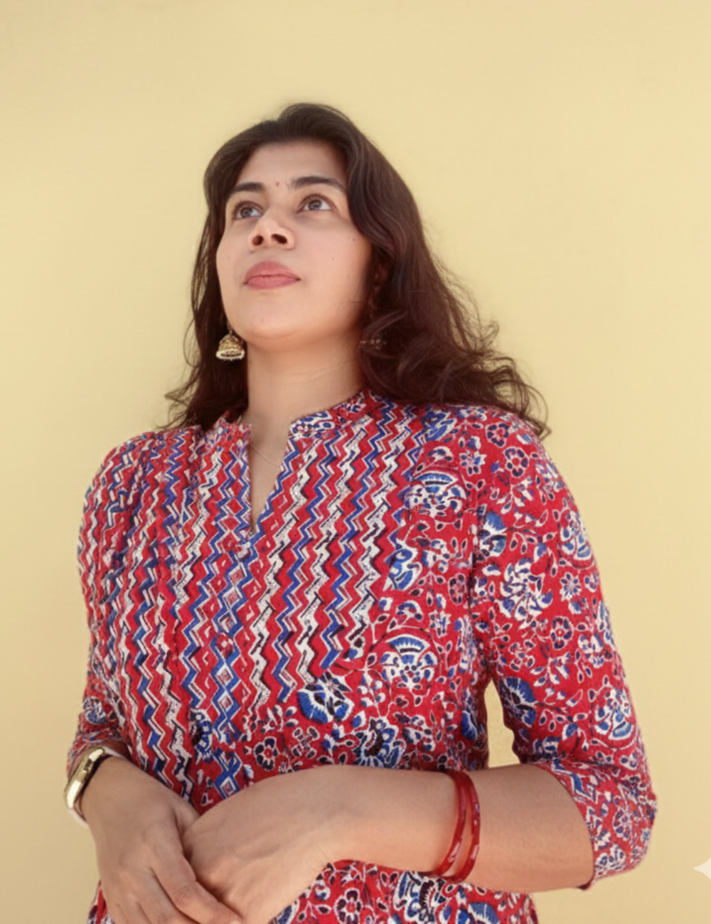 Red Zig Zag Anarkali Cotton Suit Set