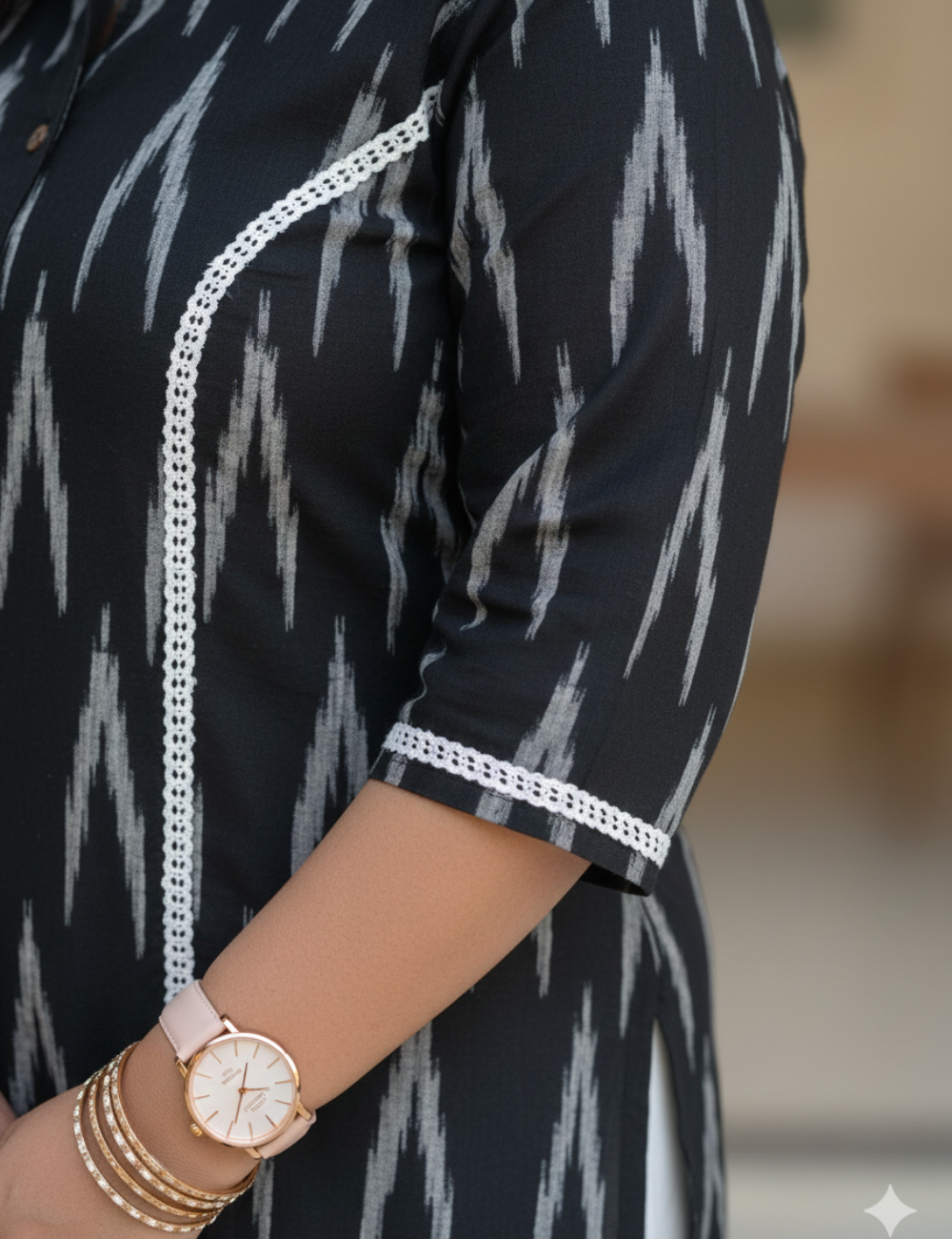 Ikkat Cotton Black and White Plus Size 3 Piece Suit Set